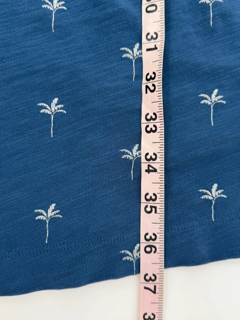 Boden T Shirt Dress Women 6 Blue Short Cap Sleeves Ruffles Metallic Palm Trees